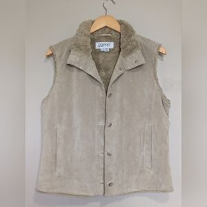 Vintage Esprit Suede Leather Cream Button Down Vest Women's XL
